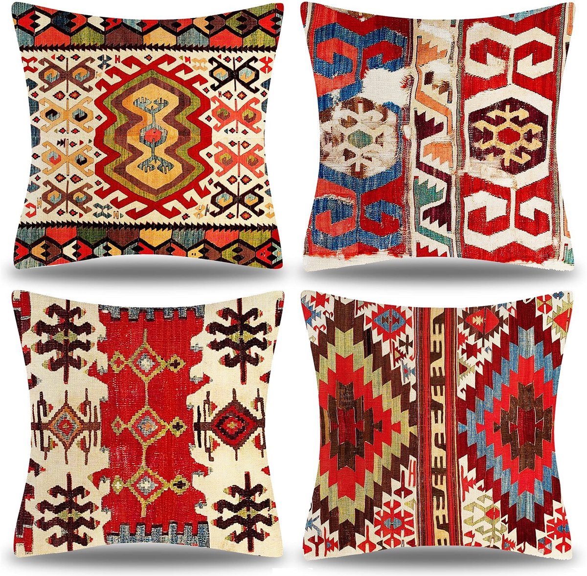 Omgoods - Set van 4 Kussenhoezen 40 x 40 cm in Kleurrijk Design voor Woonkamer en Tuin