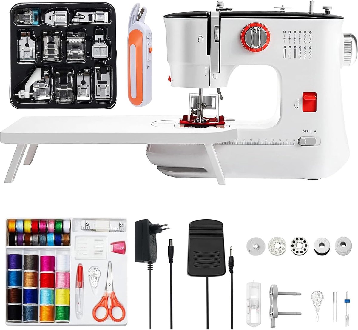 SnelShoppen - Kleine Naaimachine met Verlengtafel, 12 Steken, Draagbare Elektrische Mini-Naaimachine voor Beginners en Kinderen, Multifunctioneel voor