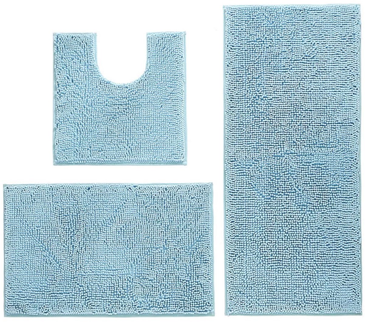 Omgoods - 3 Stuks Antislip Badmat Set, Hoogwaterabsorberend Microfiber, Lichtblauw