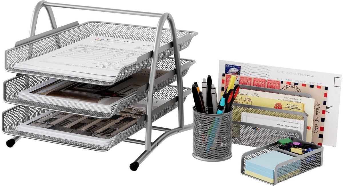 Omgoods - Desk Organizer Set met 4 Onderdelen voor een Opgeruimde Werkplek