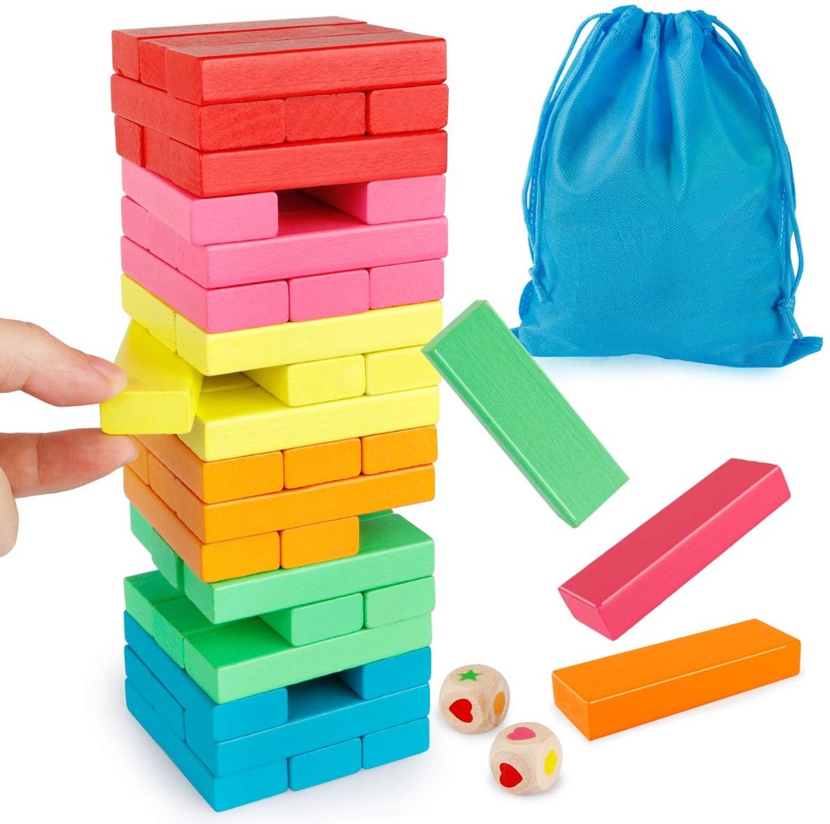 Omgoods - Houten Stapelblokken Spel met Opbergzak