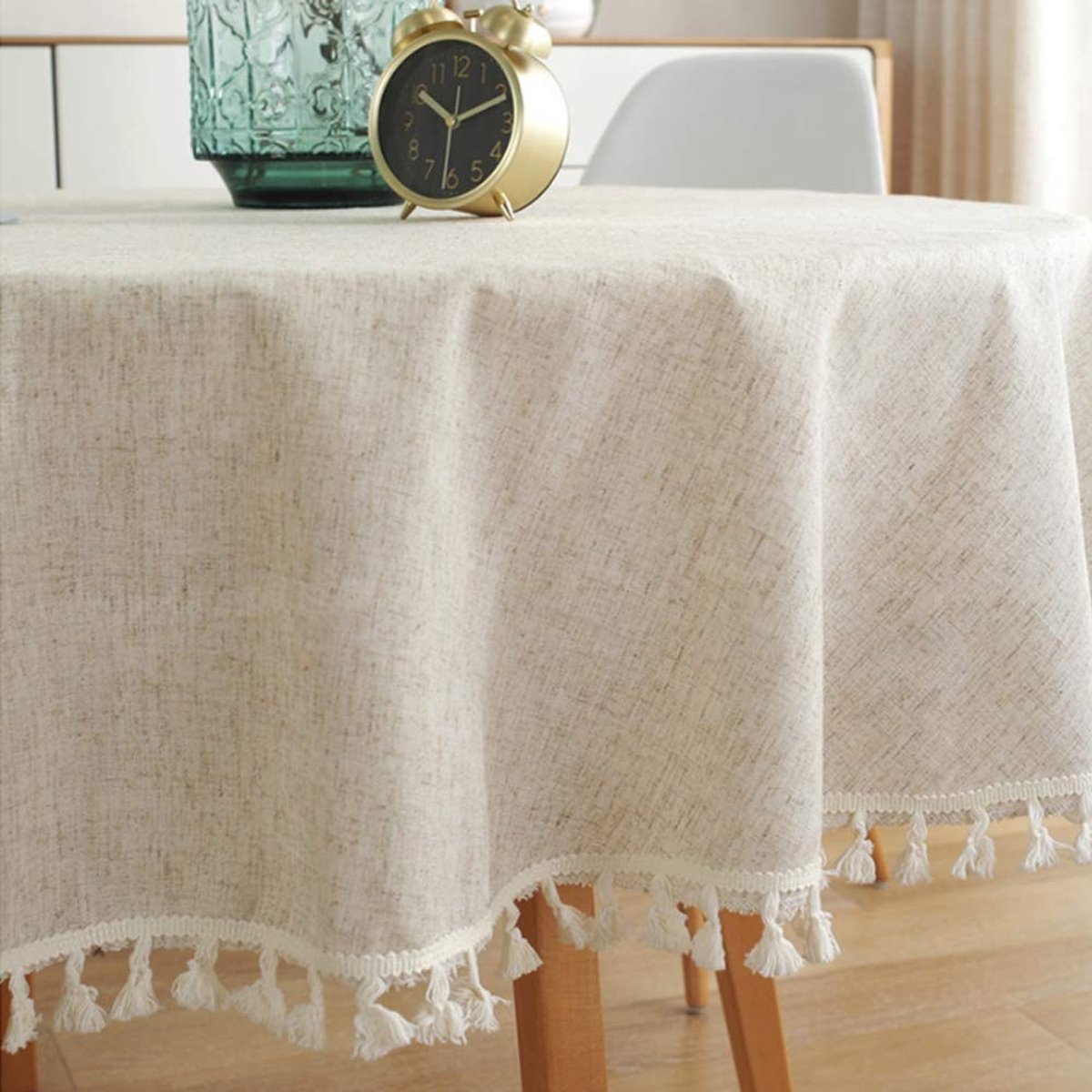Omgoods - Effen Rond Tafelkleed met Franjes, 100 cm voor Binnen en Buiten