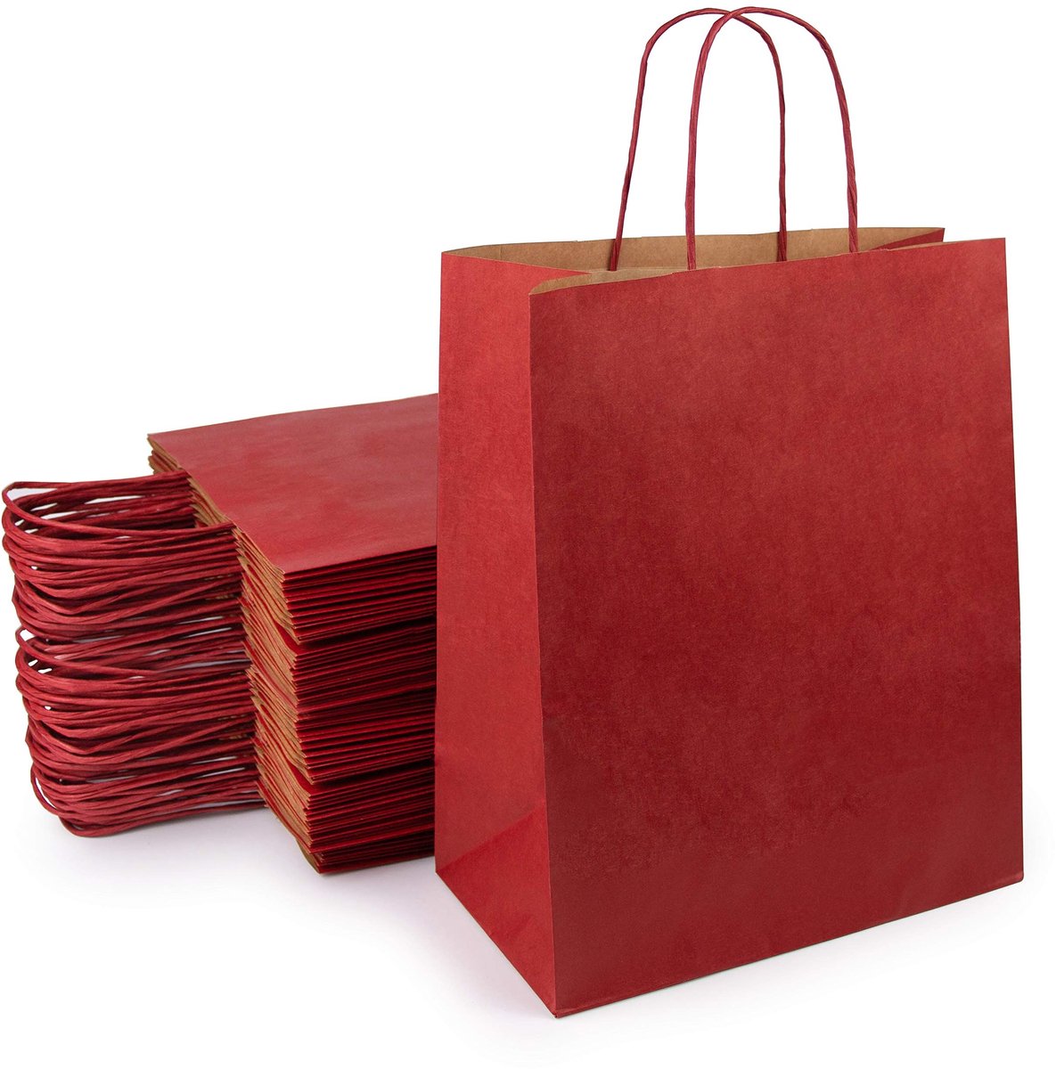 Omgoods - Set van 50 Rode Kraft Papieren Tasjes met Handvatten