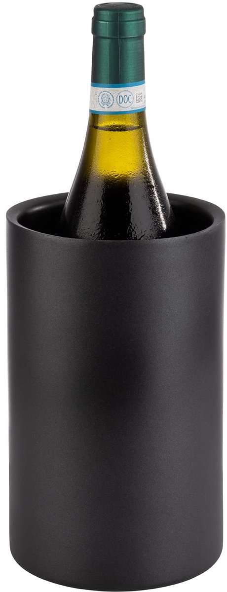 Buddy´s Bar - Wijnkoeler flessenkoeler - dubbelwandig RVS - zwart - 12 x 20 cm