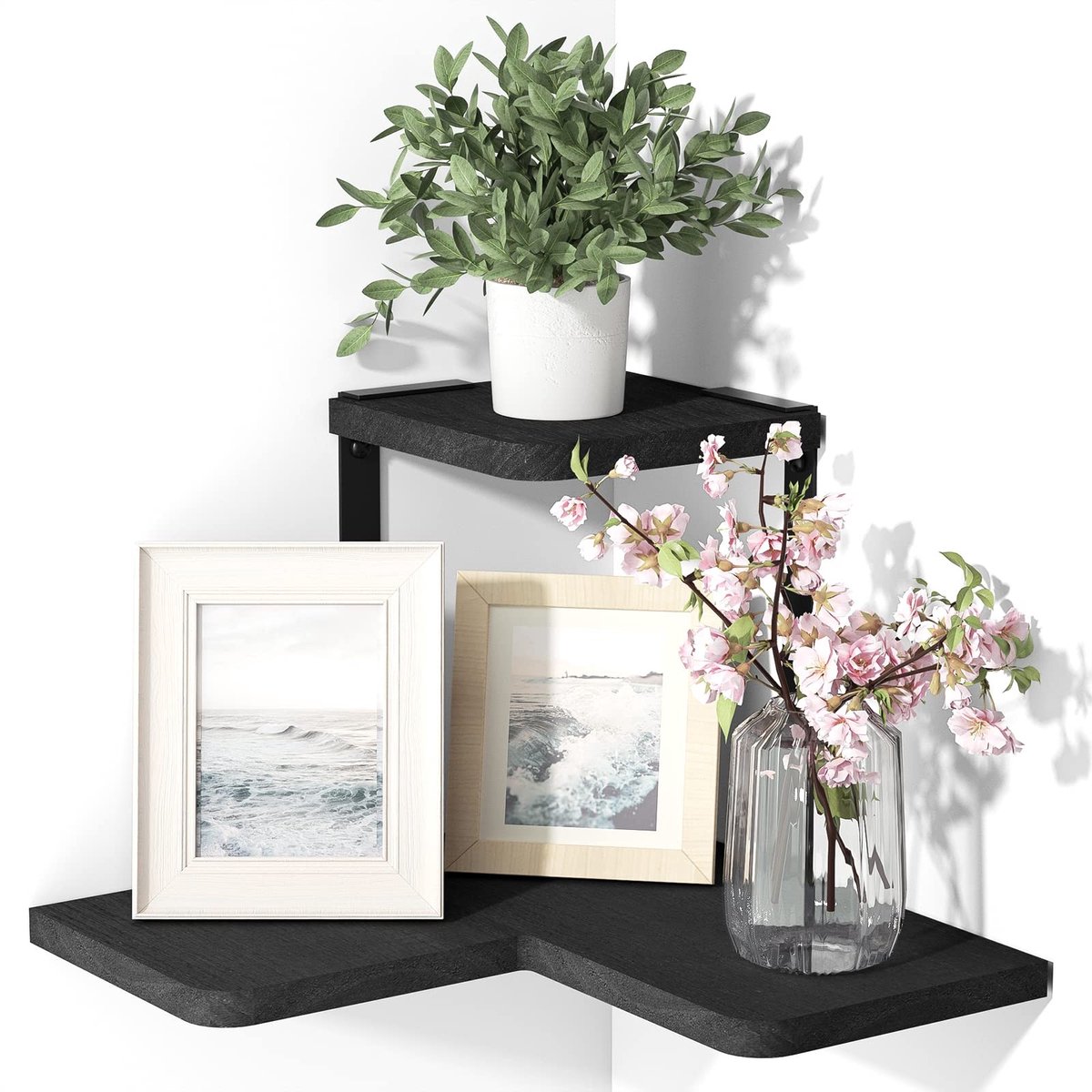 Omgoods - Houten Hoekplank met 2 Planken voor Wandmontage in Vintage Stijl