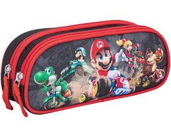 Mario Kart World Etui Jongens – Pennenzak met Mario, Luigi, Yoshi, Peach en Donkey Kong – Zwart en Rood – 2 Vakken