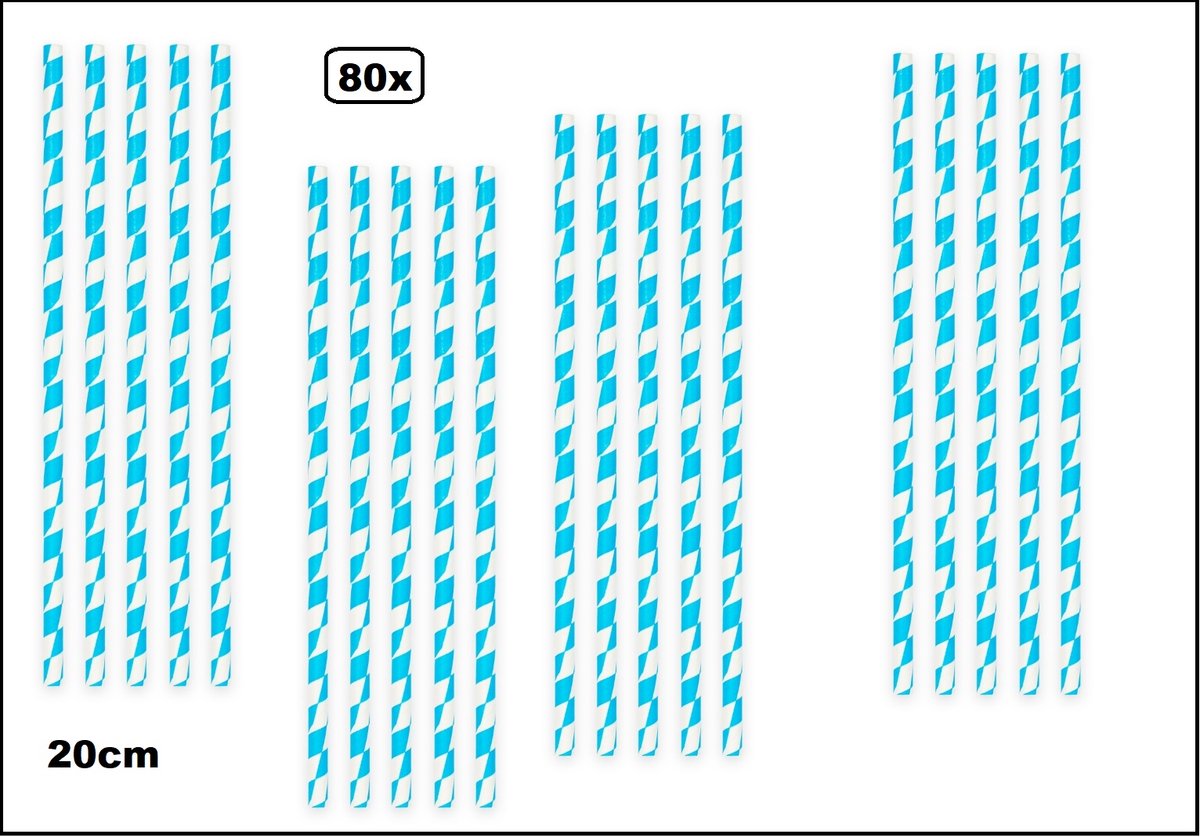 80x Papieren rietjes Oktoberfeest blauw/wit 20cm - 100% biologisch afbreekbaar - Oktoberfest Beiers drink rietje limonade thema feest