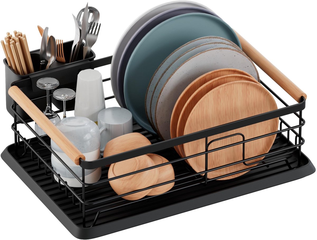 Omgoods - RVS Afwasrek met Verwijderbare Tray 42 × 30 × 15 cm