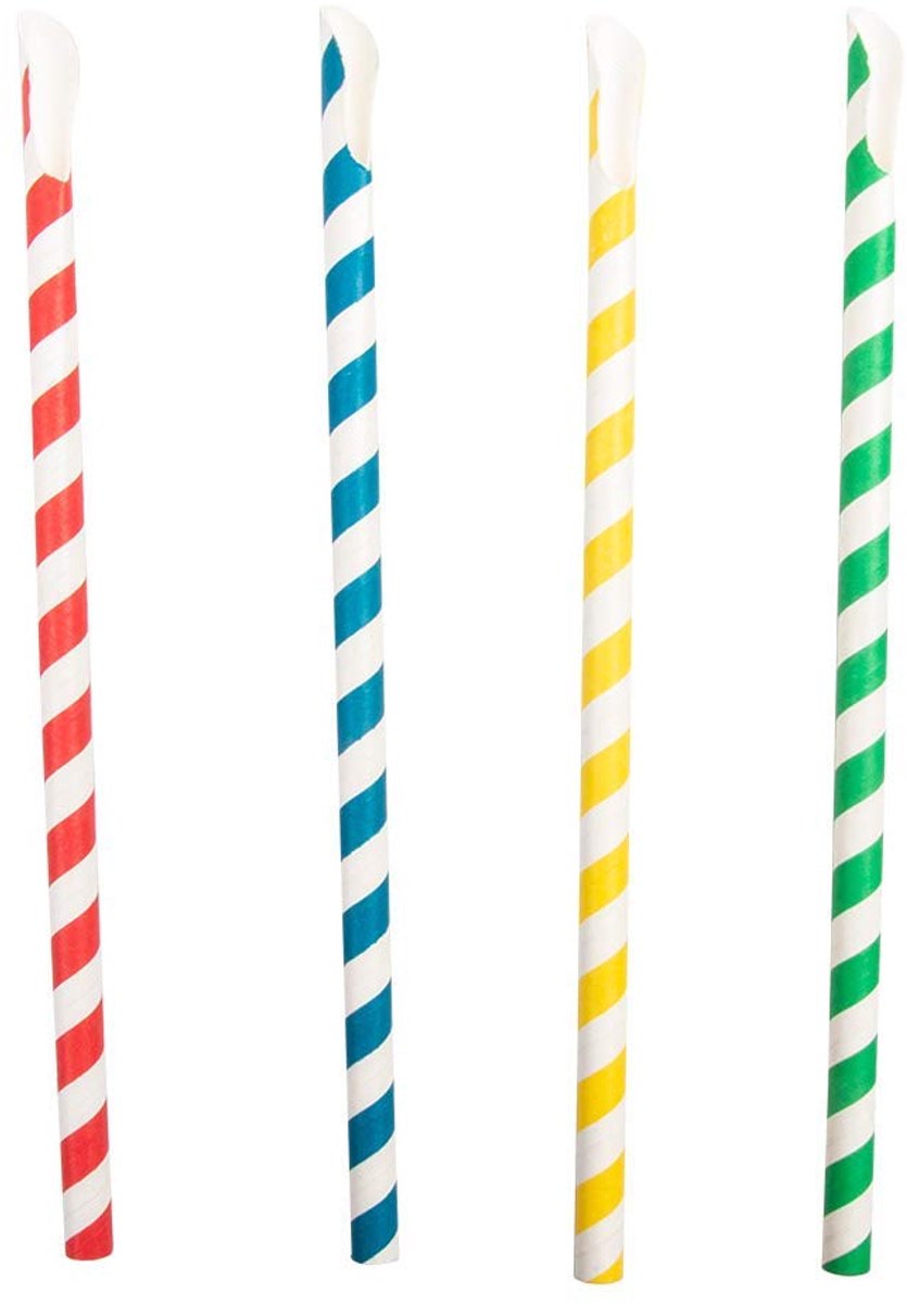 Omgoods - Verpakking van 100 Gestreepte Papieren Rietjes met Lepel, Ø 0.8 x 21 cm
