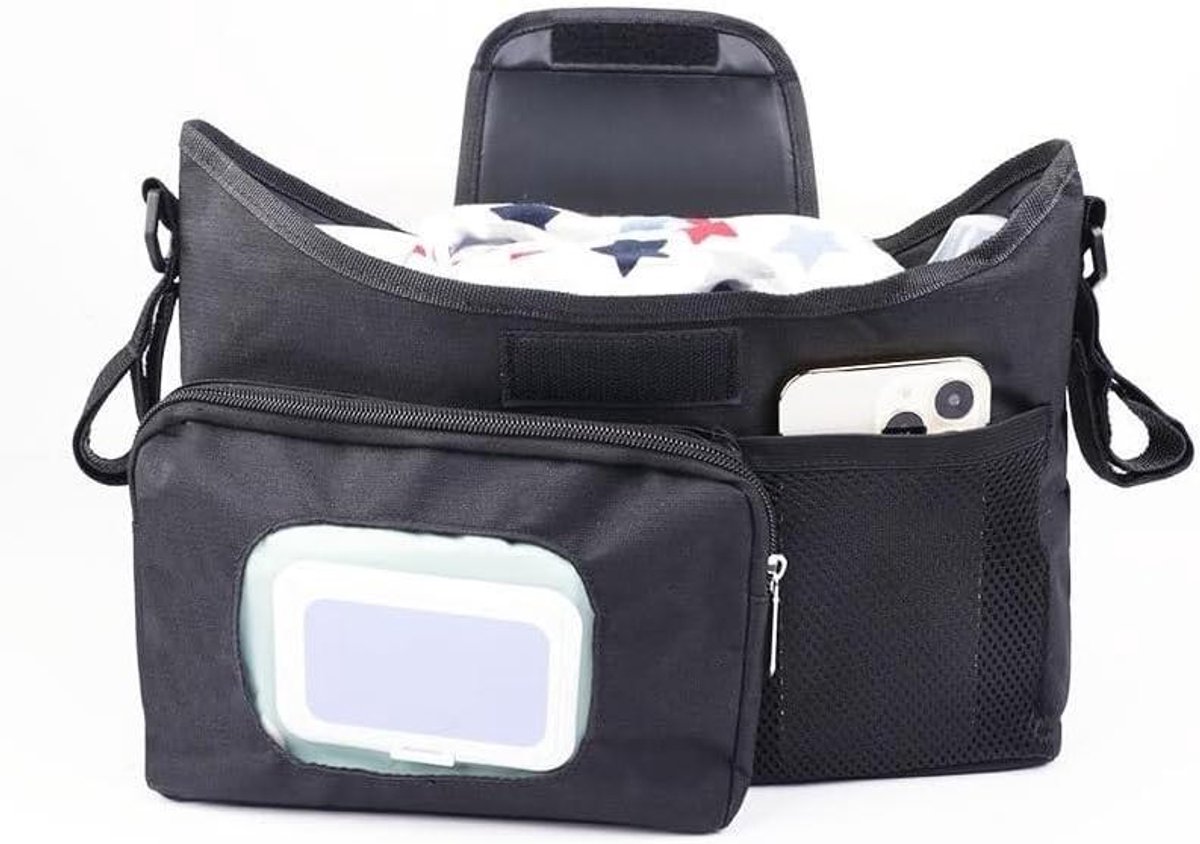 Buggy Organizer Tas - Kinderwagen Tas Organizer - Babybenodigdheden Meenemen - Waterdicht Oxford Doek - 350 Gram - Zwart