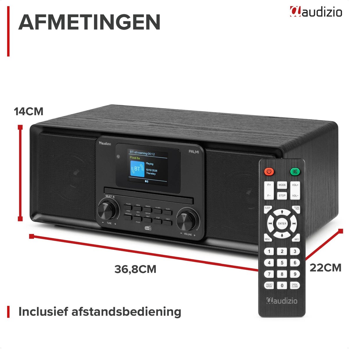 DAB radio - Audizio Palmi - Radio met cd speler - Bluetooth radio - FM, DAB+ en USB - Zwart thumbnail 7