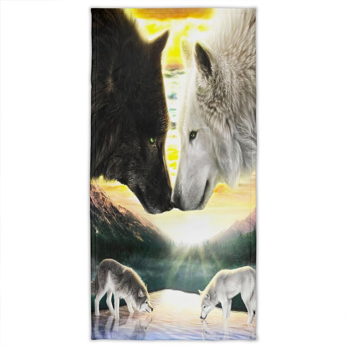 Omgoods - Strandlaken Wolf Zonsopgang - 70x140 cm Katoen