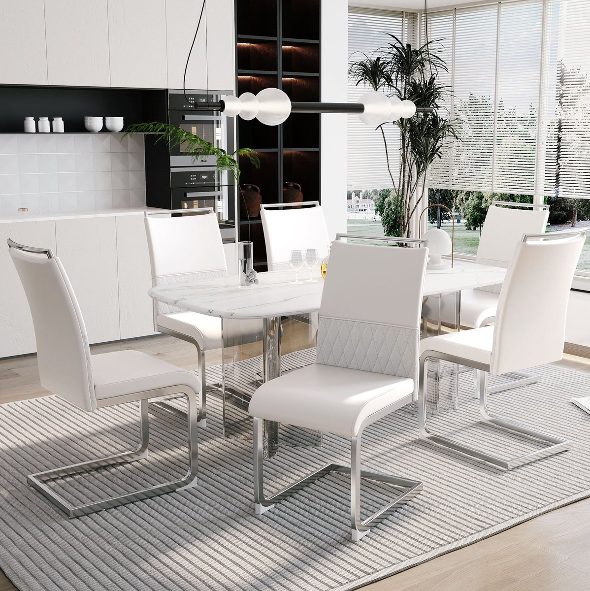 COVREO Eetkamerstoel 42x48x95 cm wit, kunstleer met hoge rugleuning
