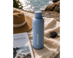 Nutlilush.Co RVS Thermosfles met Draaglus 500 ml - Babyblauw - Dubbelwandig Geïsoleerd - 12 Uur Warm en 24 Uur Koud - BPA-vrij