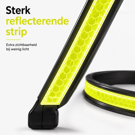 Dichtbij een sterk reflecterende fluorescerende strip op een zwarte band.
