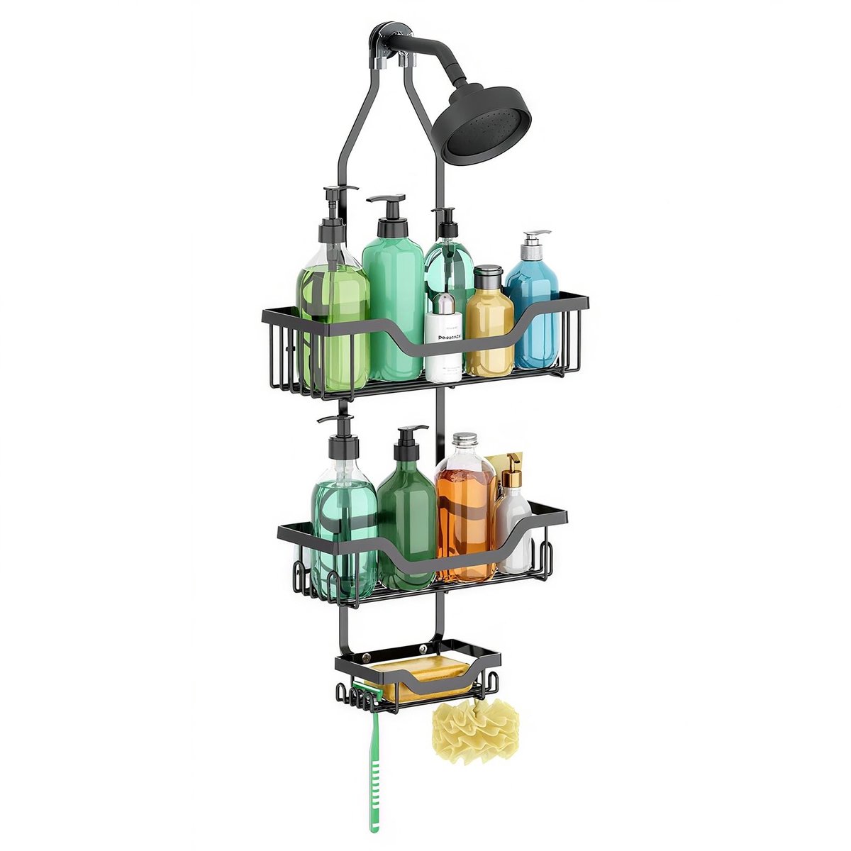 Omgoods - Hangende Doucheplank met 3 Niveaus, Zwart
