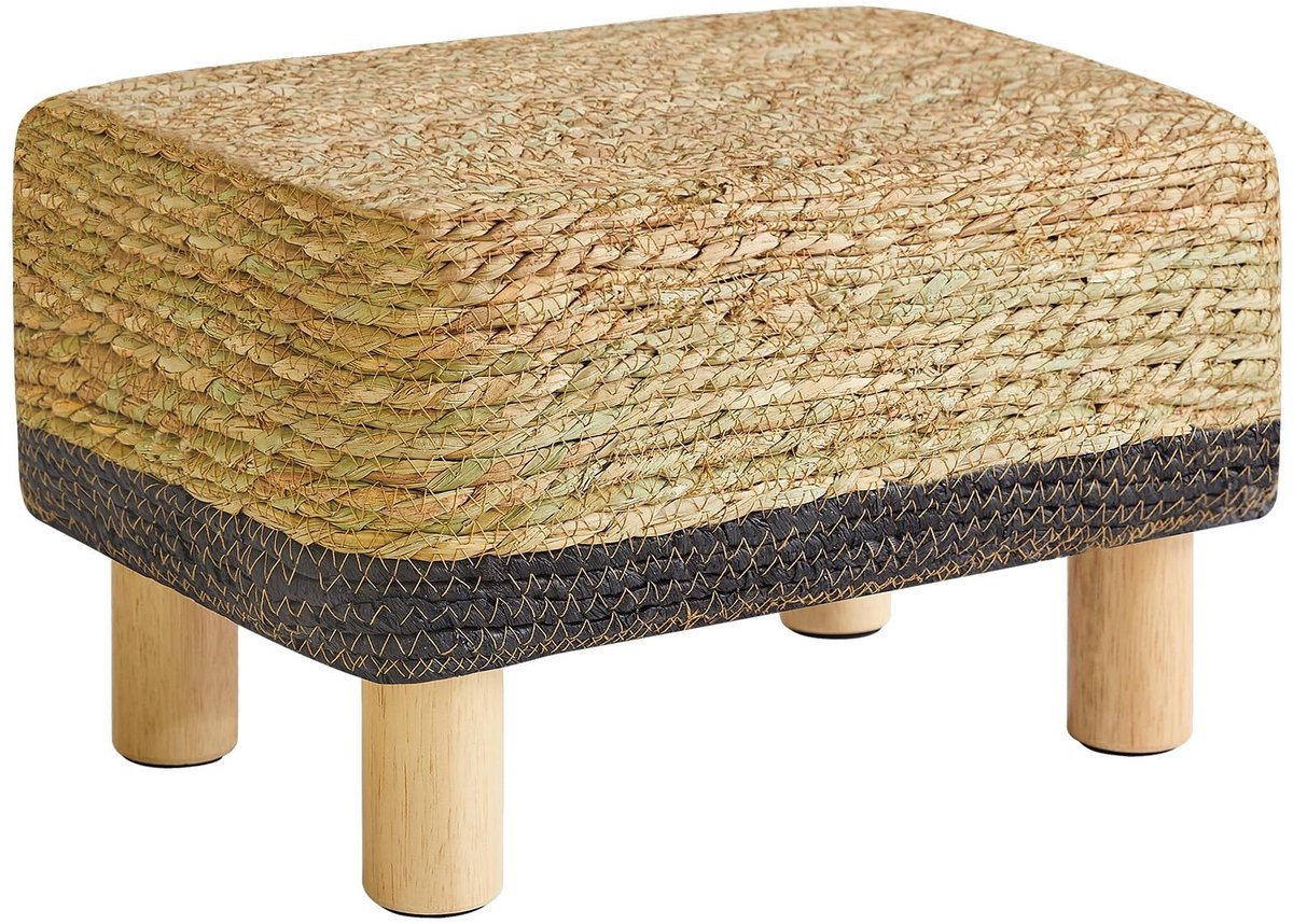 Omgoods - Handgeweven Seagrass Voetenbank met Houten Poten - Multifunctionele Zithocker