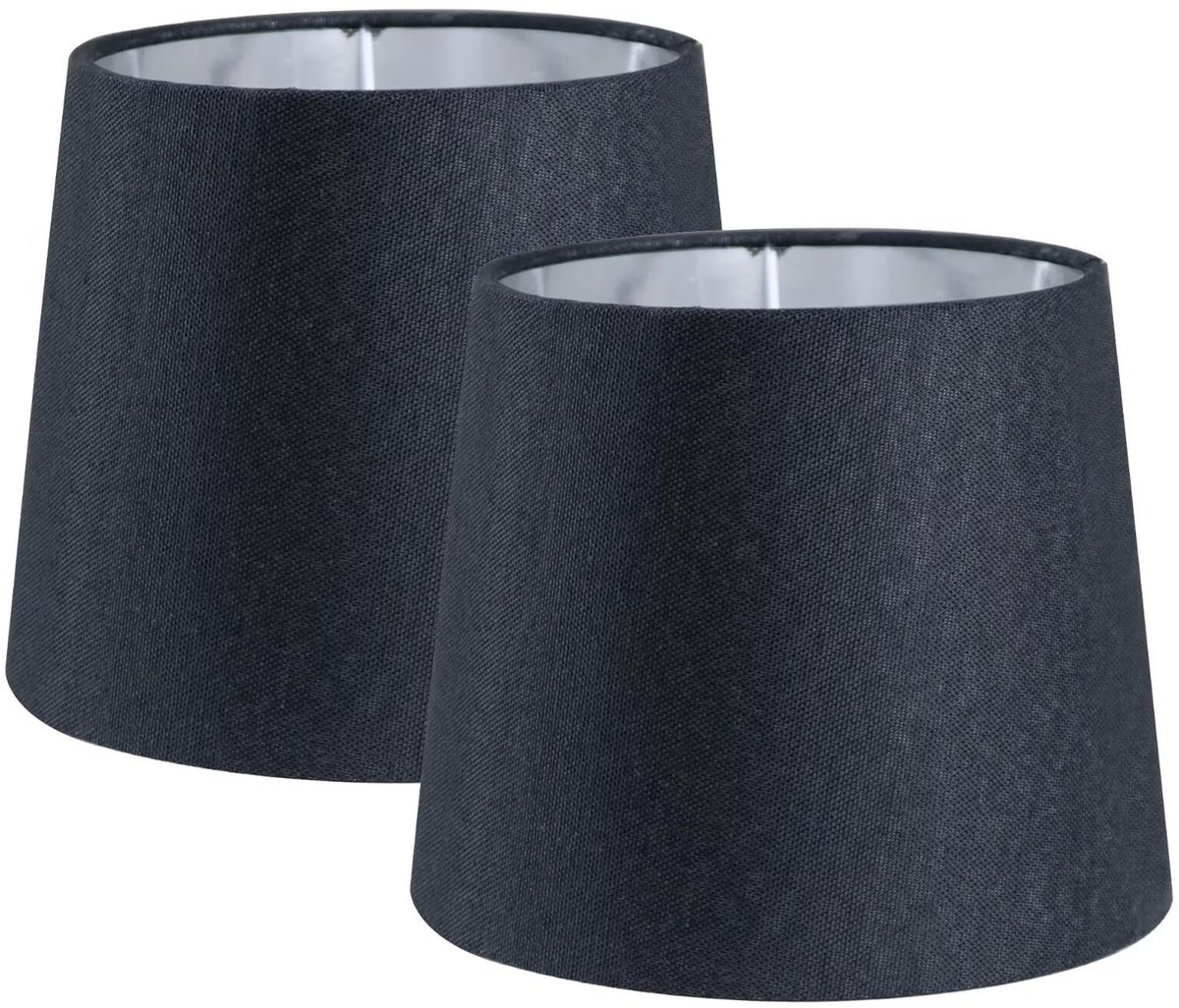 Omgoods - Set van 2 Moderne Tapered Lampenkappen Zwart met Zilver