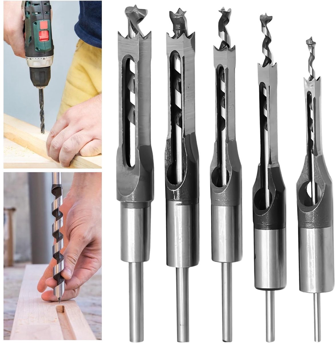 Omgoods - Set van 5 Hout Vierkante Boorbits voor Houtbewerking