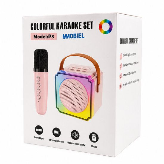 Karaoke Set voor Kinderen met Bluetooth Speaker van MMOBIEL – Met 2 Draadloze Microfoons, LED-verlichting, Geluidseffecten – Feest, Cadeau voor Meisje, Jongen, Kinderen 3+ jaar – Roze — afbeelding 2