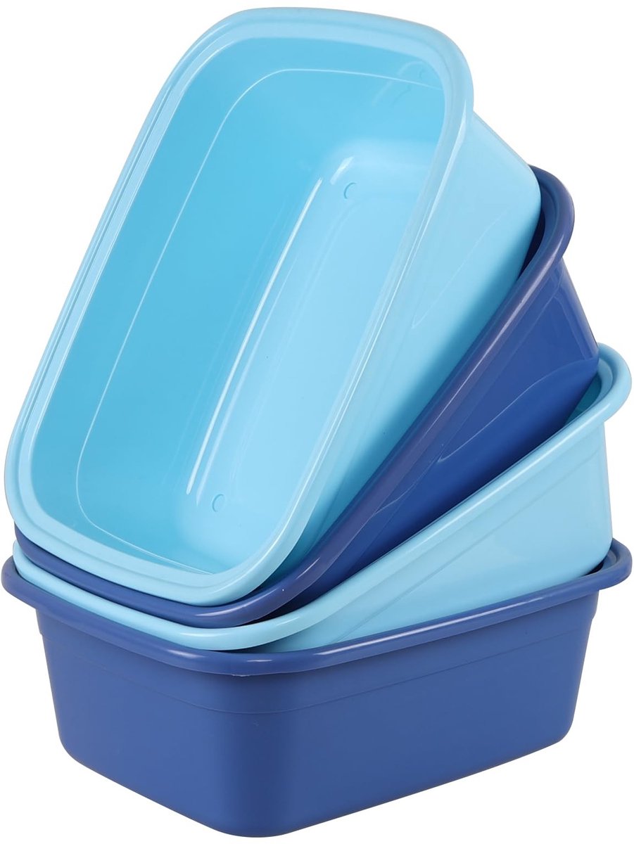 Omgoods - Set van 4 Rechthoekige Plastic Wasbakken Blauw
