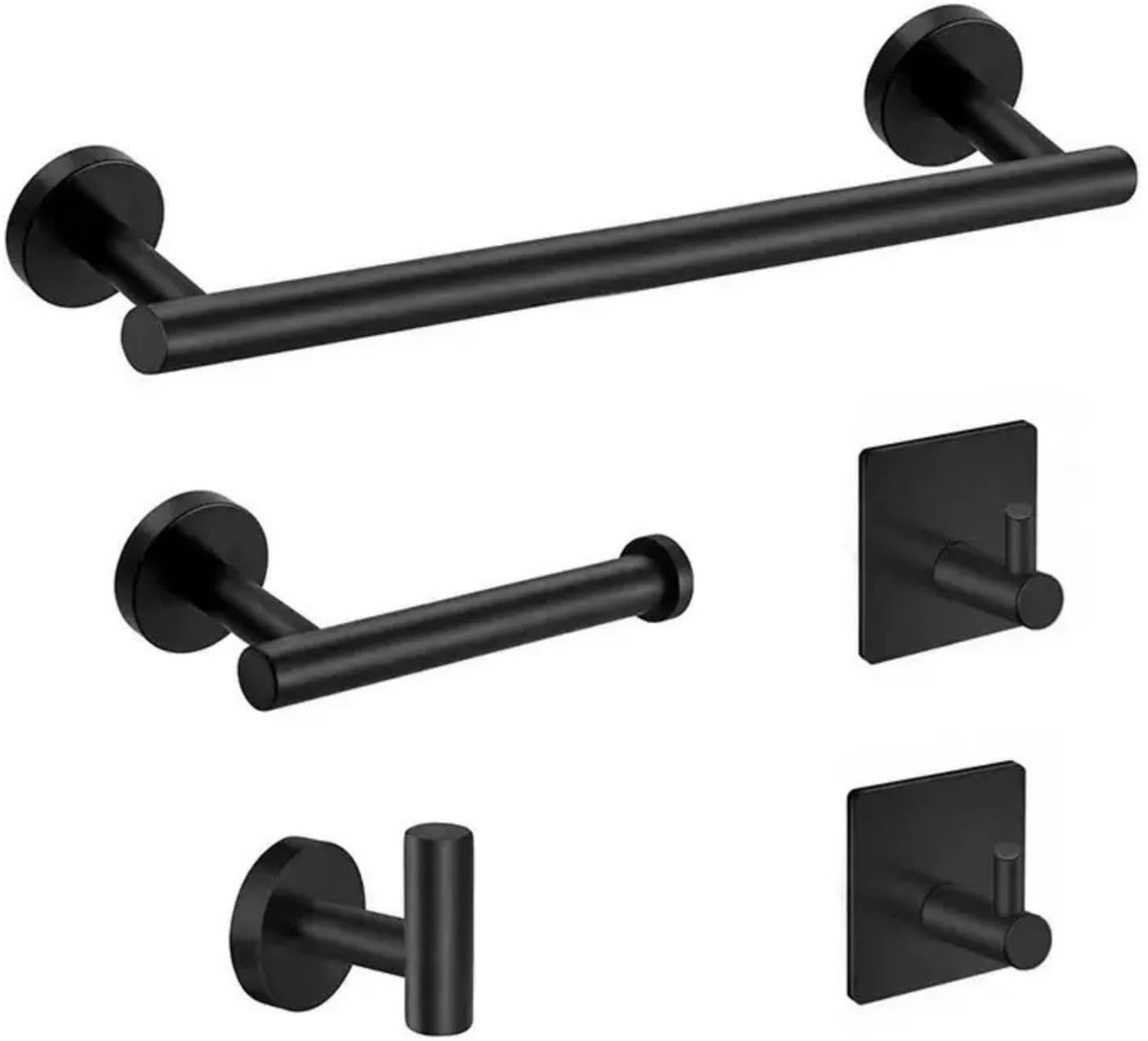 Omgoods - 5-Piece Stalen Handdoekhanger Set - Wandgemonteerde Badkameraccessoires