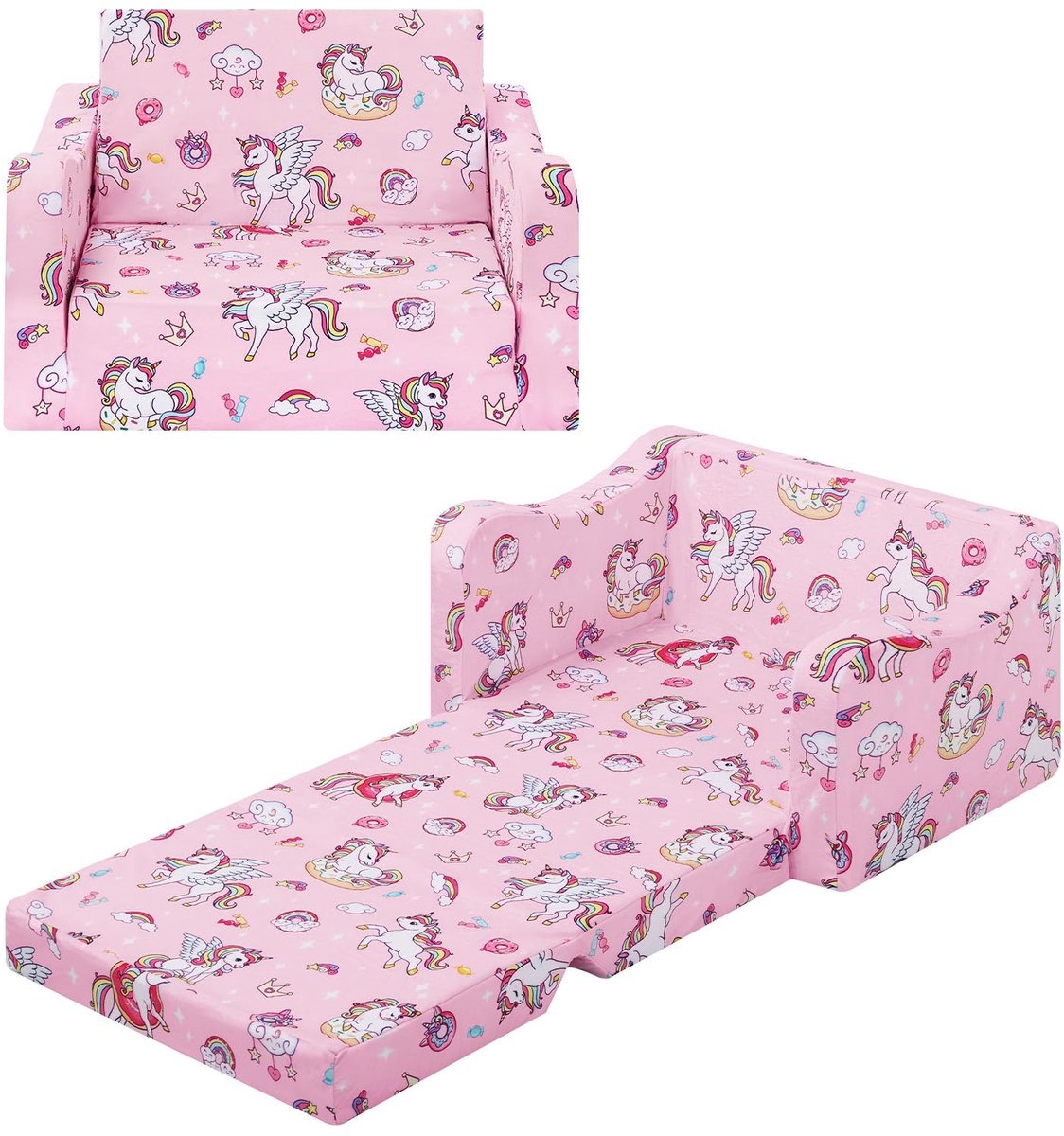 Omgoods - Comfortabele Kids Sofa Bed, 2-in-1 Vouwbare Peuterstoel voor Kinderen