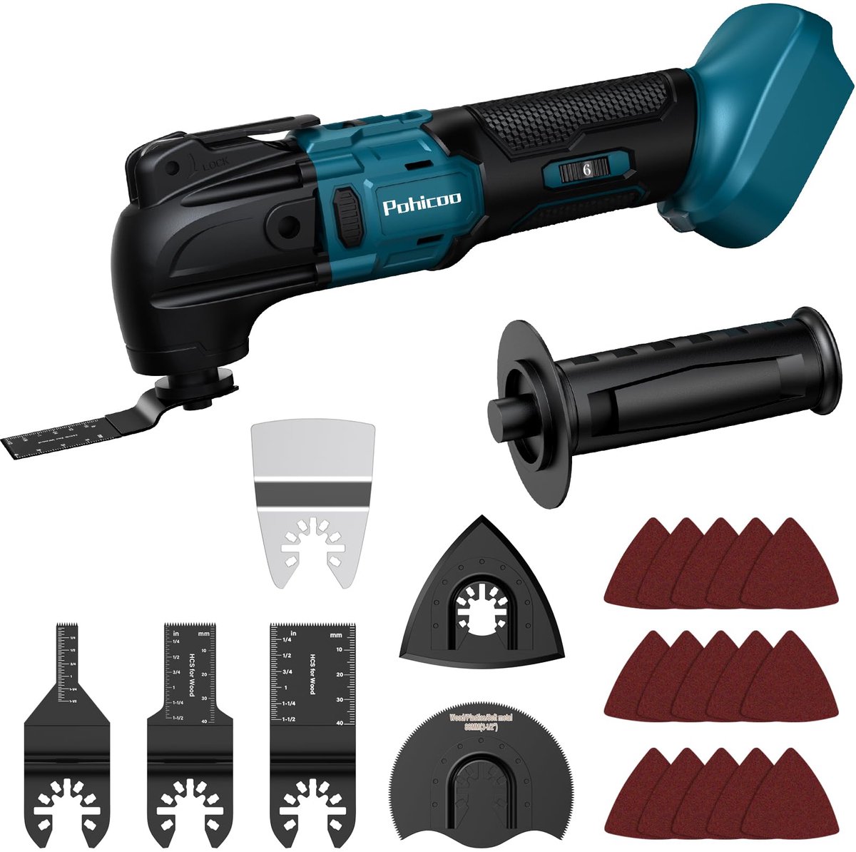 Omgoods- Multitool 6-traps - Oscillerende Zaag - Compatibel met Makita - Verstelbare Handgreep - LED Licht - Lage Vibratiesnelheden