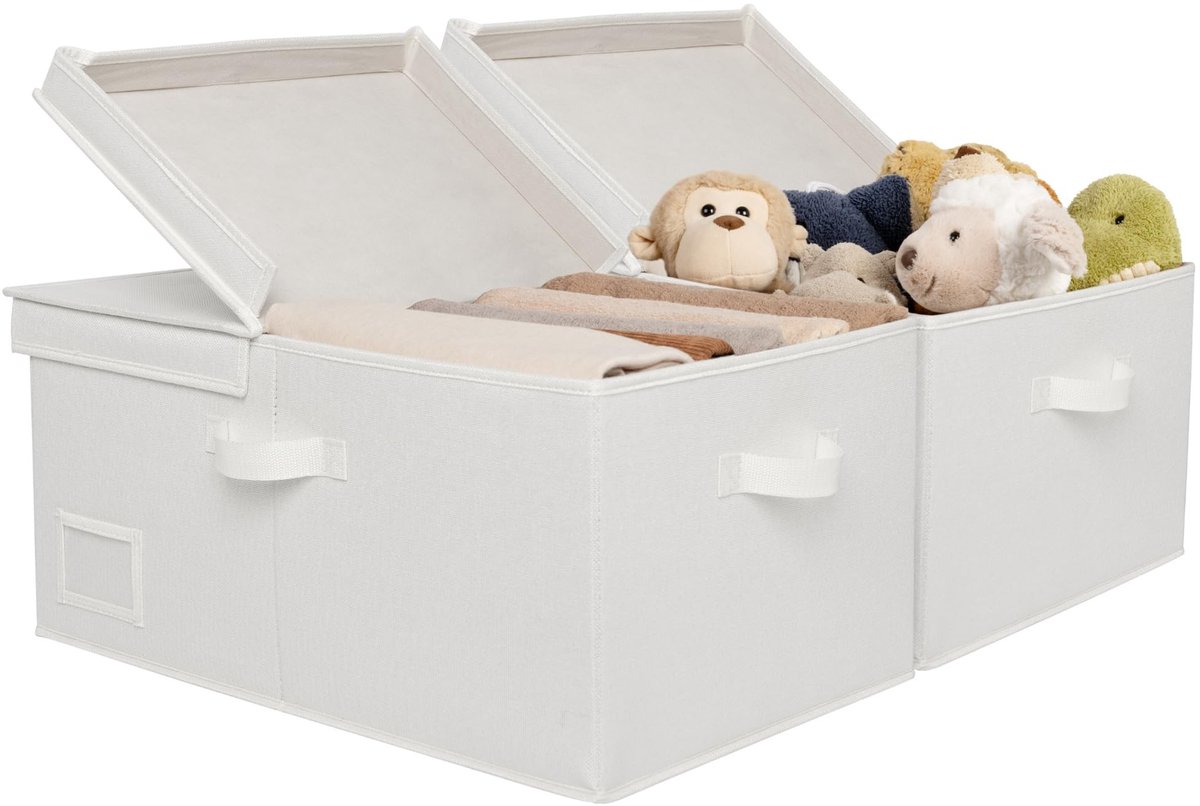 Omgoods - Set van 2 Grote Opbergdozen met Deksel, Geel/Wit