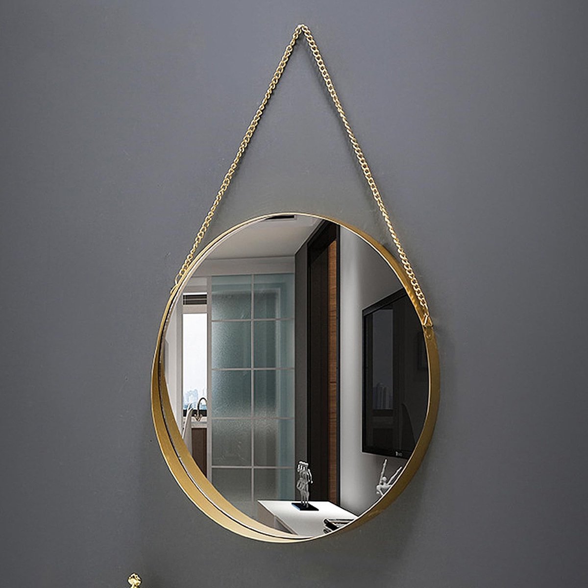 Omgoods - Gouden Wandspiegel met Ketting voor Badkamer en Slaapkamer