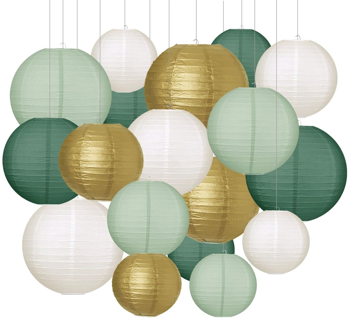 Omgoods - Set van 20 Papieren Lantaarns in Saliegroen voor Feestdecoratie