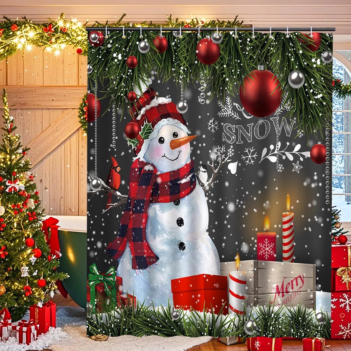 Omgoods - Waterdichte Kerst Douchegordijn - Schimmelbestendig en Inclusief Haken