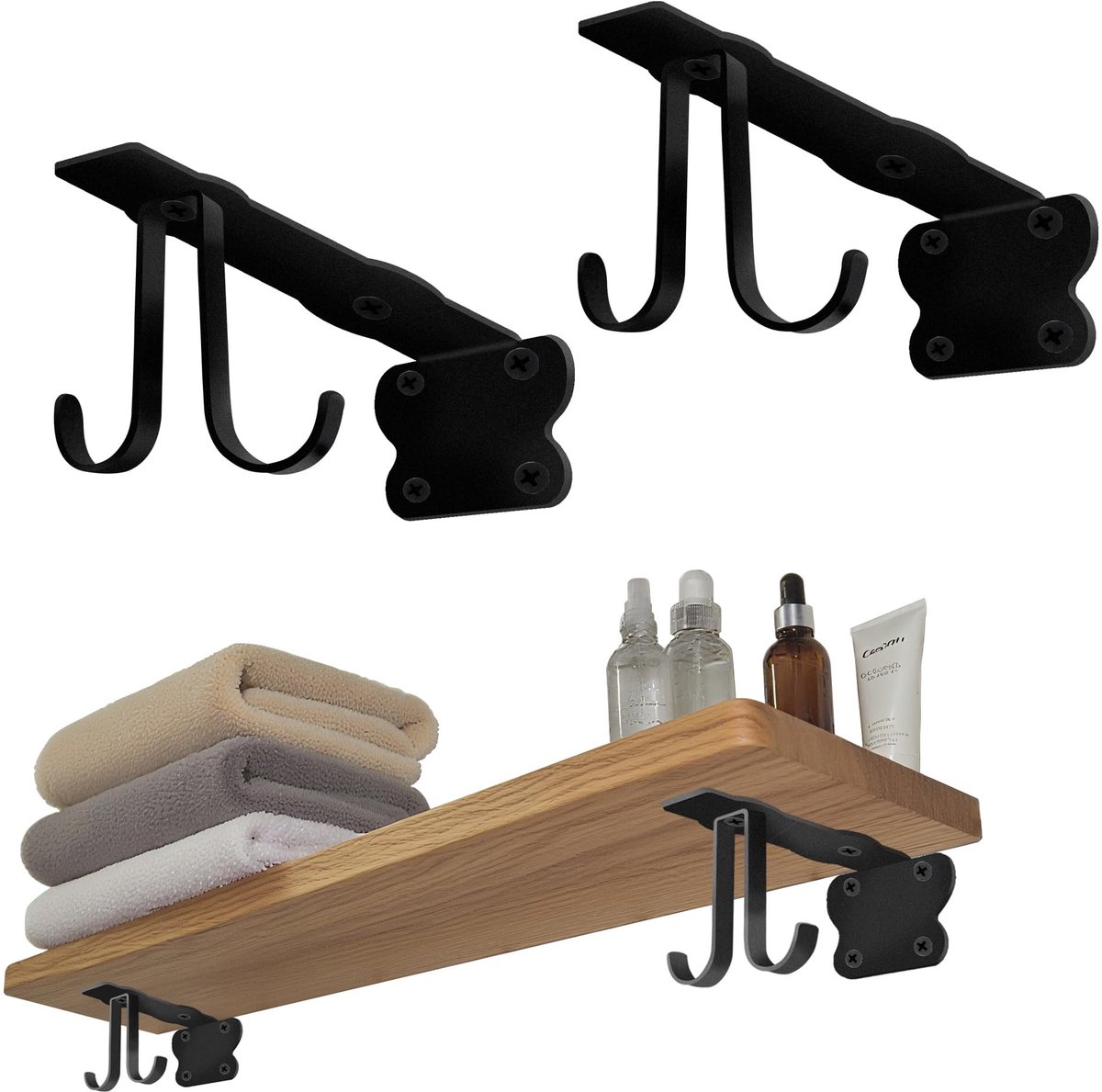 Omgoods - Zware Hoekplank Beugels met 4 Extra Haken, 20 cm