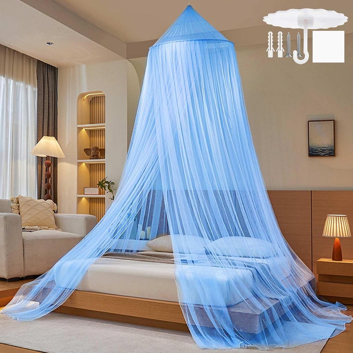 Mosquito Net voor Tweepersoons- en Eenpersoonsbed, Draagbaar Polyester Dome met Hangset, Fijn Gaas voor Thuis en Reizen, Geschikt voor 60 x 250 x 1100 cm