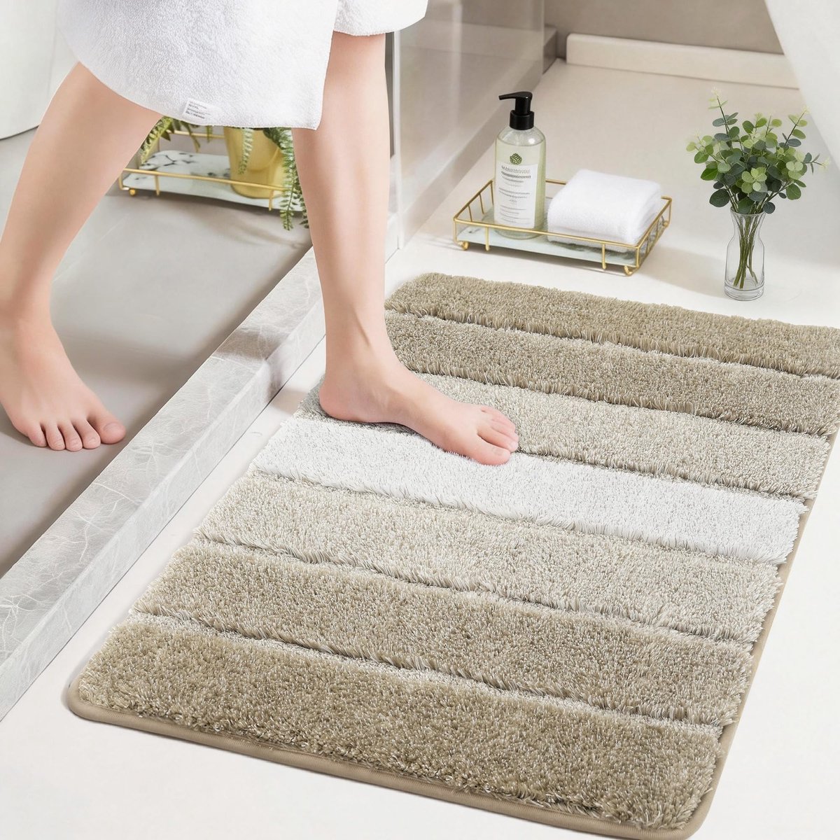 Omgoods - Beige Antislip Badmat 60 x 90 cm, Machinewasbaar
