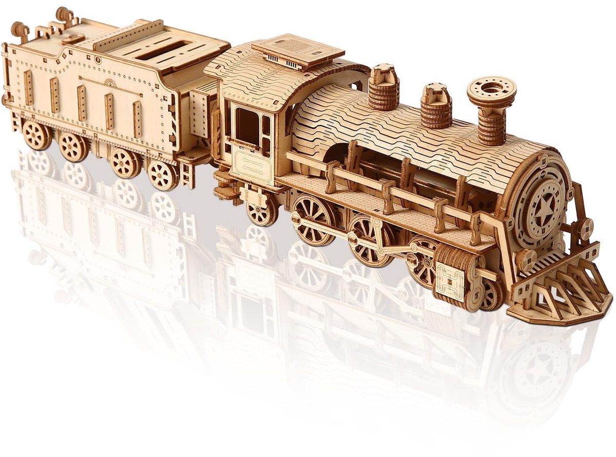 Omgoods - 3D Houten Puzzel Trein - Uniek Handwerk en Decoratie voor Volwassenen en Jongeren