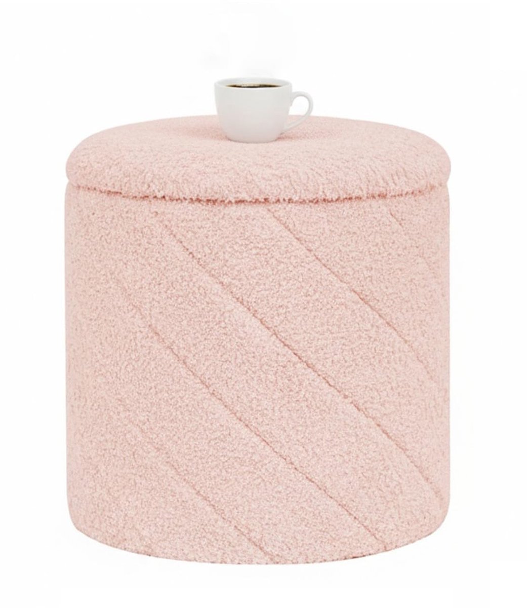 Omgoods - Ronde Ottoman Footstool met Opbergruimte, Boucle, Roze