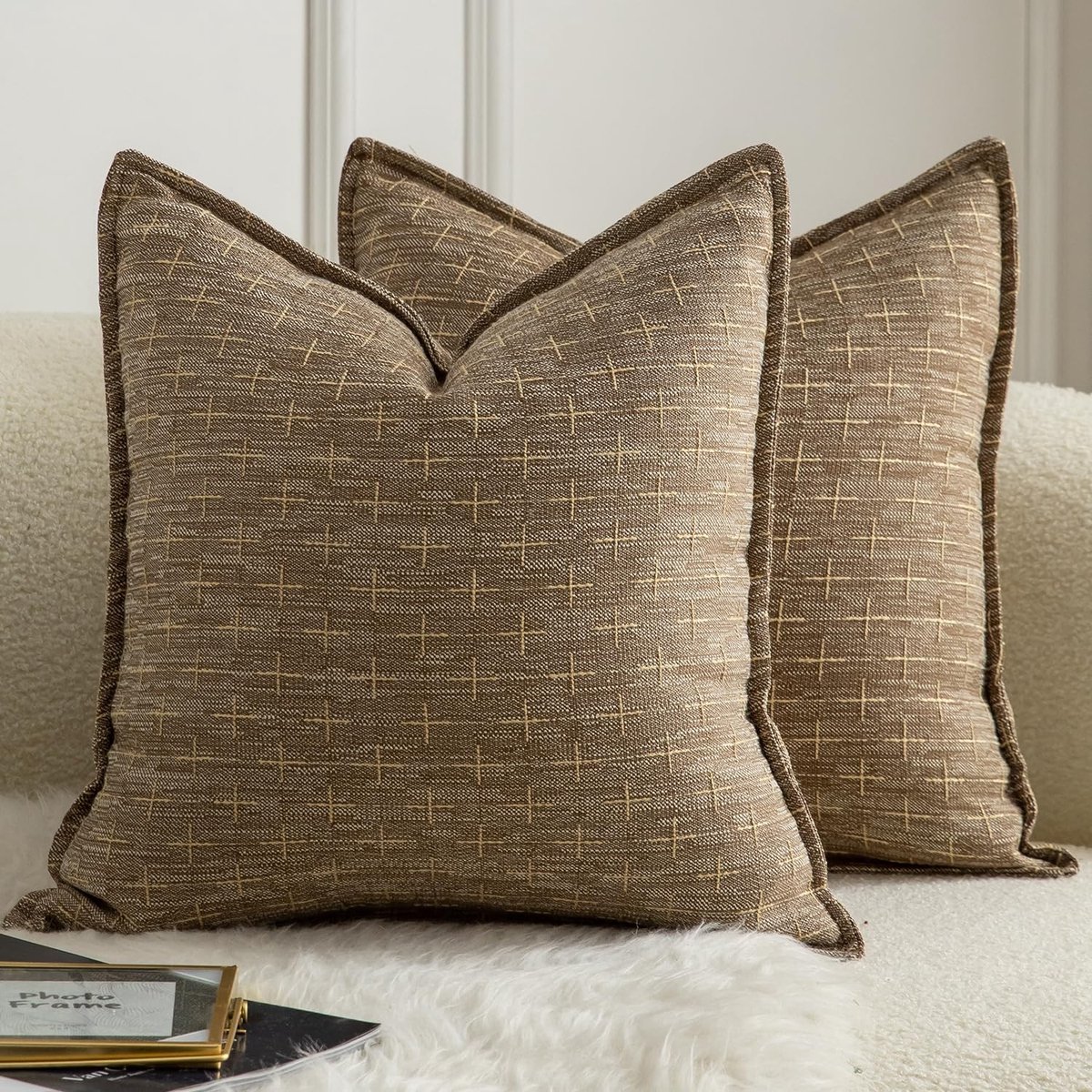 Omgoods - Set van 2 Kussenhoezen van Hennep 40x40cm Licht Bruin