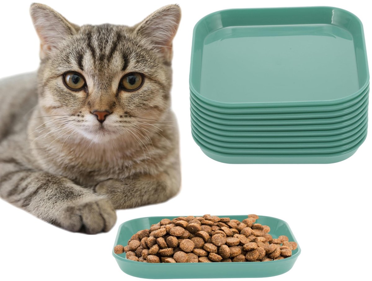 Omgoods- Kattenschaal 10 Stuks - Platte Kattenvoerbak - Eetbak/Kattenbord - Milieuvriendelijk PP-Materiaal - Brede Mond - Veilig voor Kittens - Voerbak