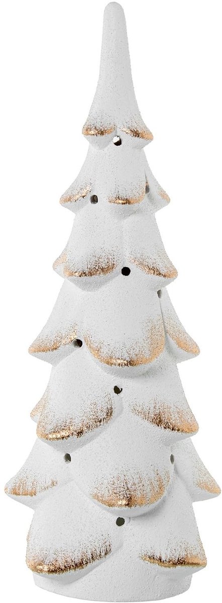 Omgoods - Kerzenhouder van Keramiek in Wit en Goud, 17 x 17 x 46 cm
