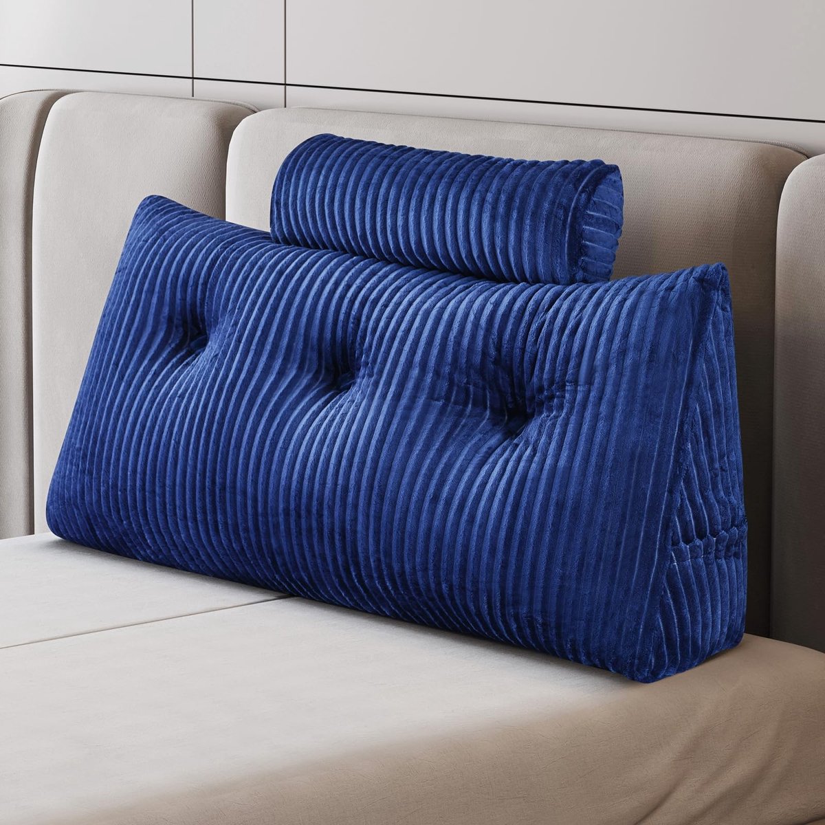 Omgoods - Multifunctioneel Wigkussen voor Bed en Sofa met Zijvak en Ronde Kussen