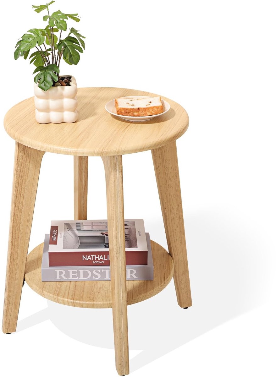 Omgoods - Ronde Bijzettafel met 2 Opberglades