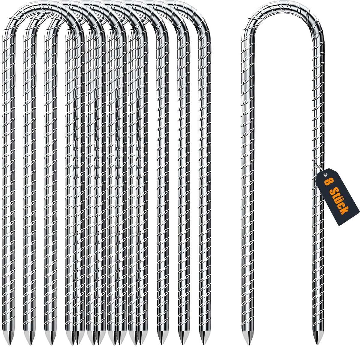 Omgoods - Set van 8 U-vormige Grondpinnen van Gegalvaniseerd Staal, 30 cm