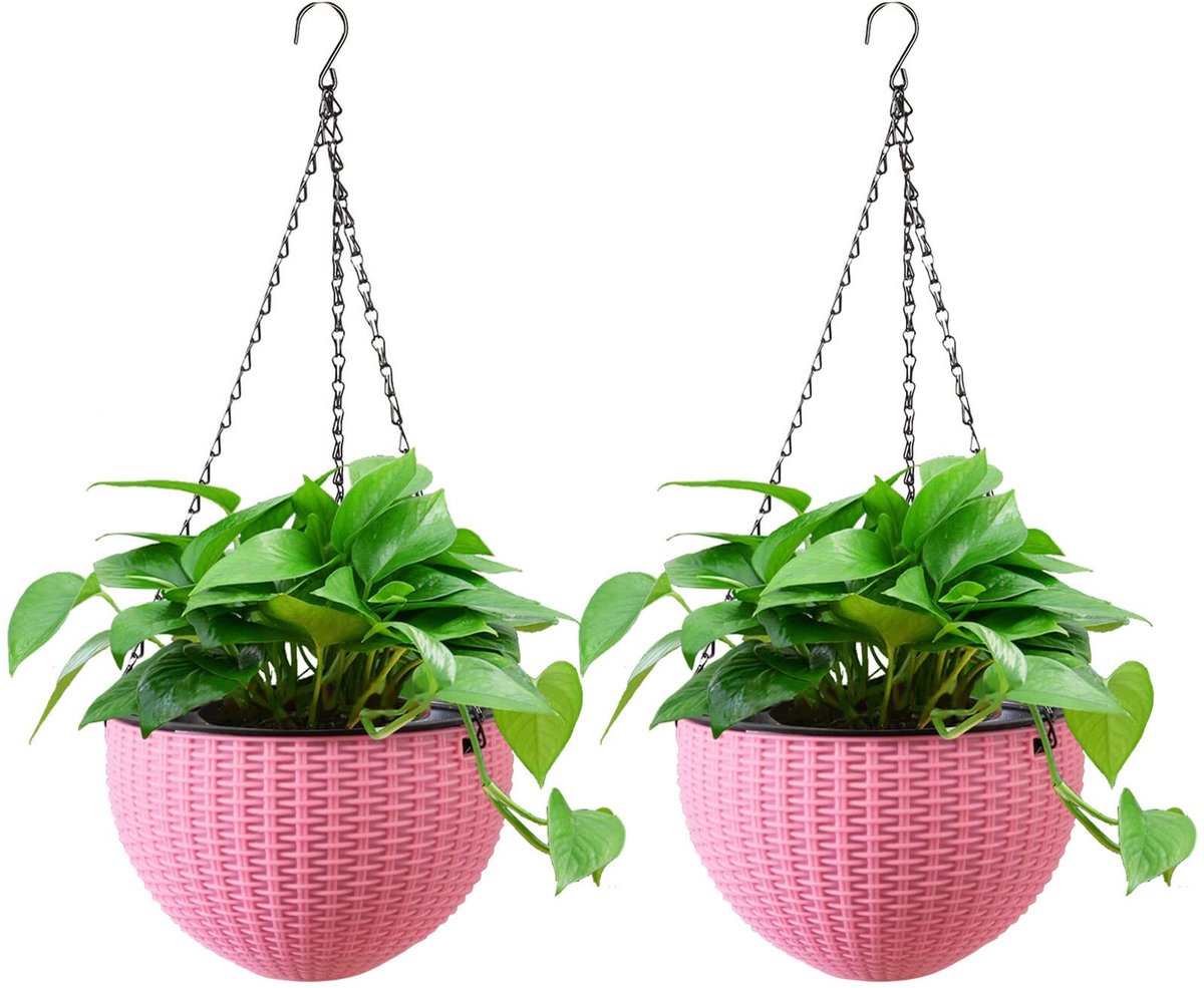 Omgoods - Hangende Bloempotten met Ketting (2 x Roze)