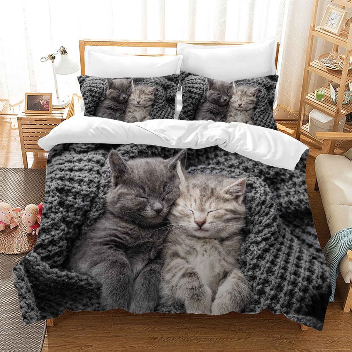 Omgoods - Schattig Katten Dekbedovertrek Set - 3D Microvezel voor Kinderen