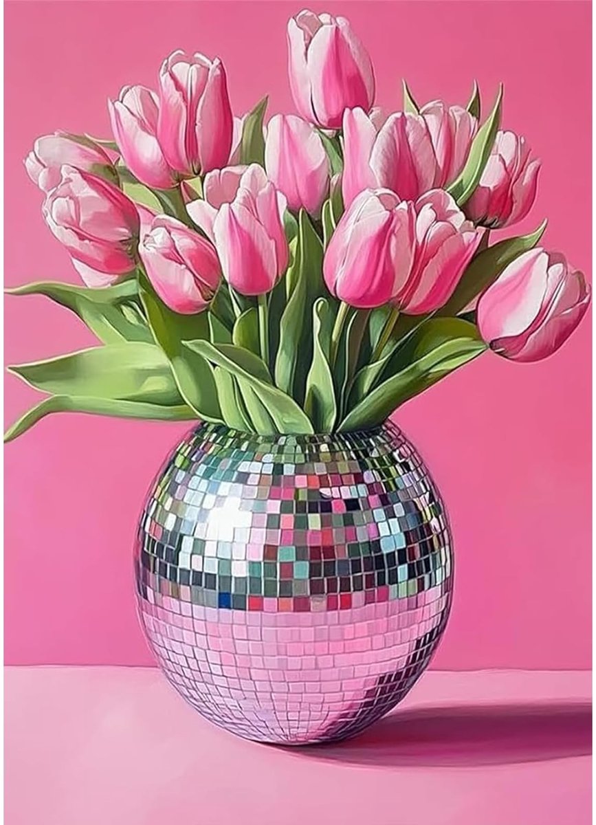 Omgoods - 5D Diamant Schilder Kit met Roze Bloemen