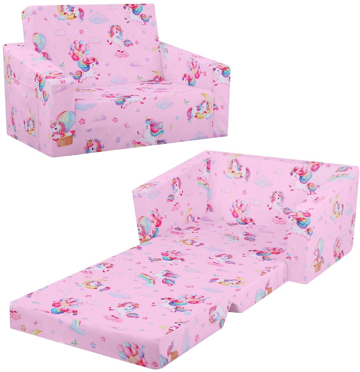 Omgoods - Vouwbare Kinderbank met Rugleuning en Antislip Kussen