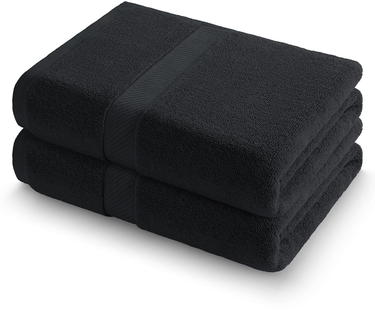 Omgoods - Set van 2 Badhanddoeken - 100% Katoen, 500 g/m², Zacht en Absorbend, 70x140 cm, Zwart