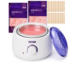 Appareil d'épilation à la Cire - Set d'épilation à la Cire - Épilation à la Cire - Wit - 200 grammes de grains de cire - 20x Spatules
