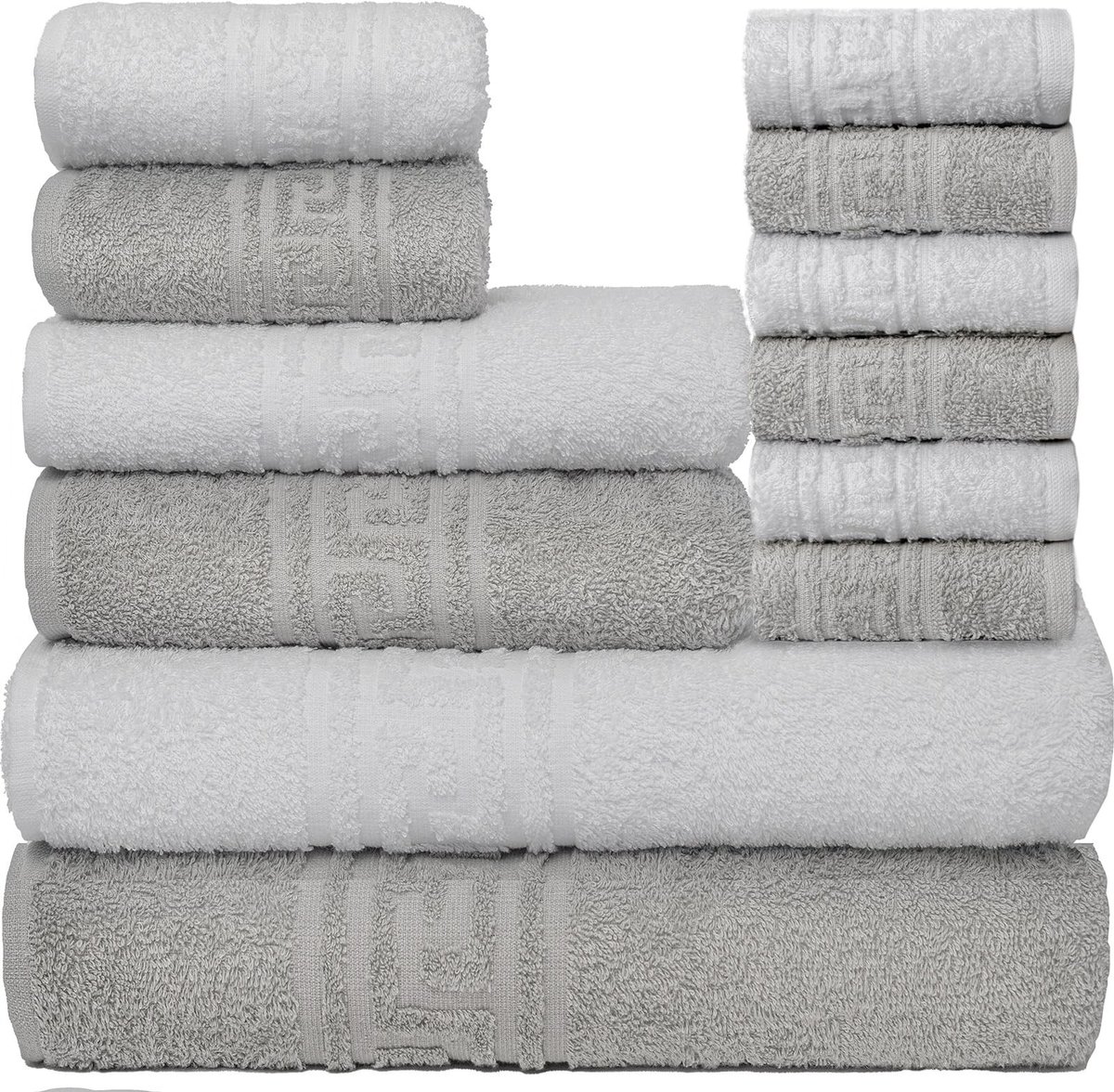 Omgoods - Handdoekenset 12-Delig - 100% Ringgesponnen Katoen - Extra Zacht & Absorberend - Wit/Taupe
